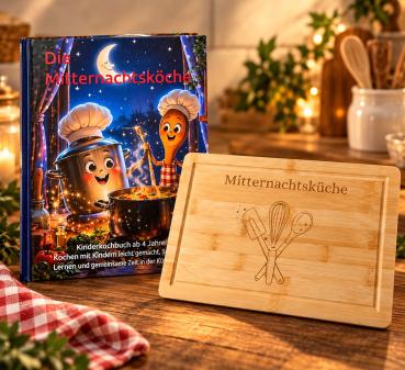 Die Mitternachtsköche- Das Kochbuch (Hardcover) mit Schneidbrett "Mitternachtsküche"